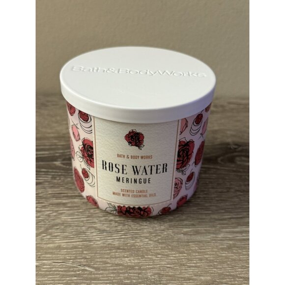 Bath & Body Works White Barn Rose Water Meringue Scented Candle 3 Wick CS9 - Picture 1 of 3